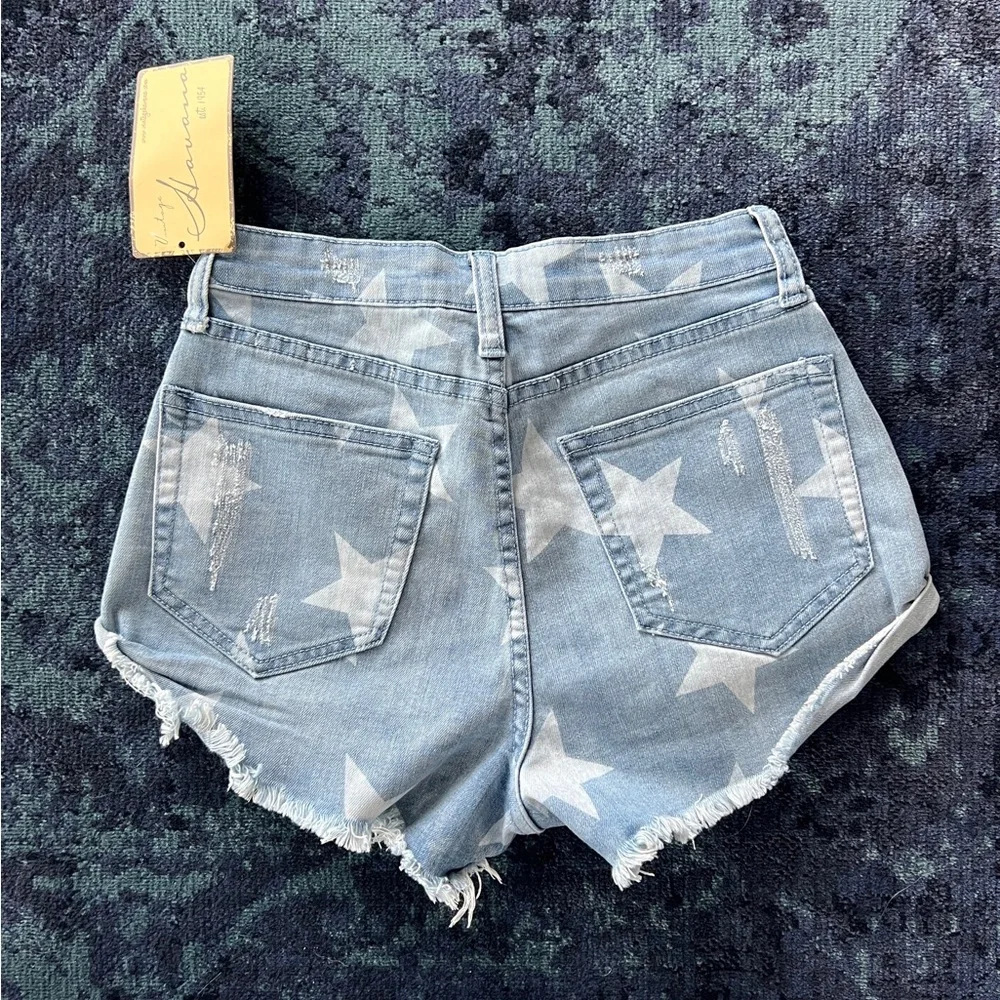 Vintage Havana Blue and White Jean Shorts Distressed - Picture 2 of 7